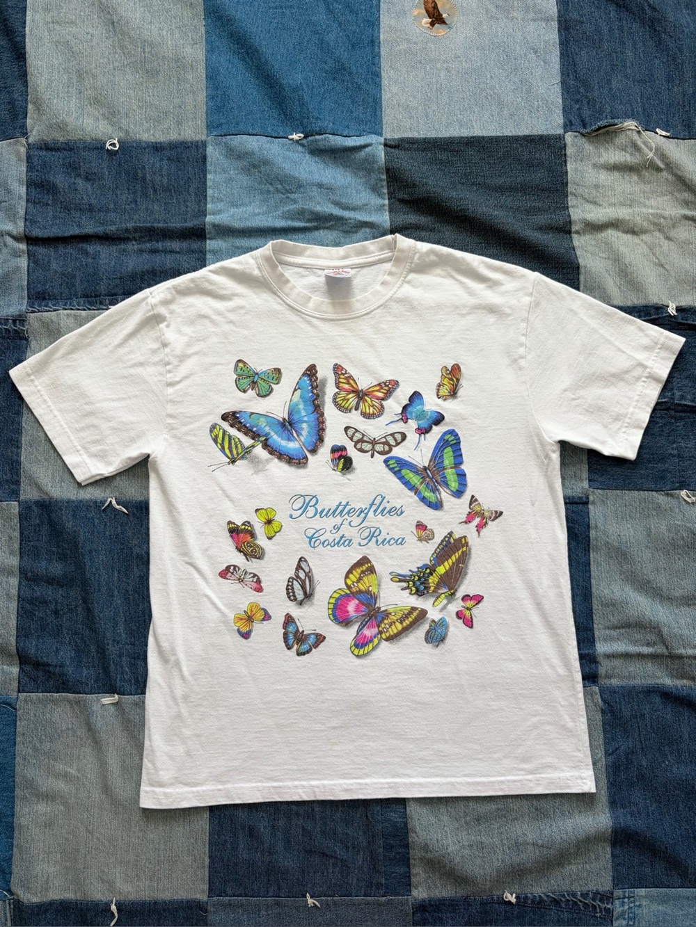 Y2K Butterfly Costa Rico T Shirt Colorful Tropic Joes White 100% Cotton Size S